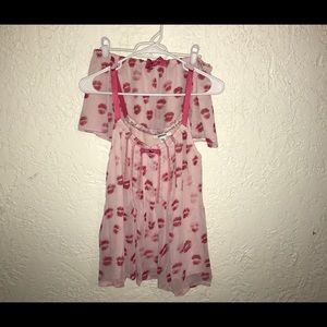DKNY PJ Set Lipstick Print SZ M